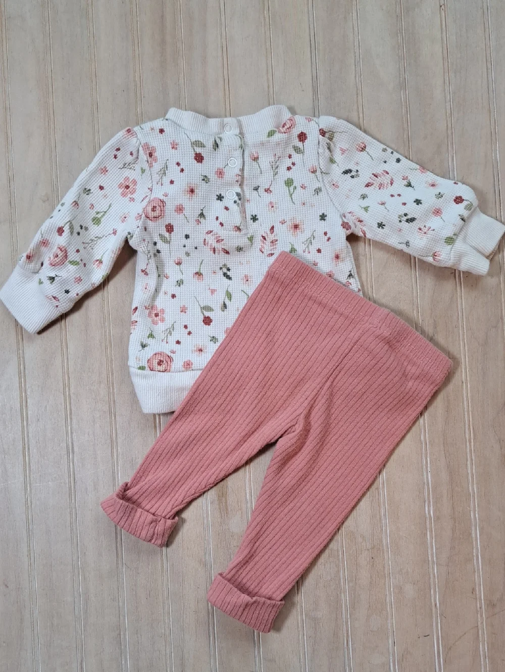 Laura Ashley Baby Floral Waffle Knit 2 Piece Outfit Set 0-3m Ribbed Leggings